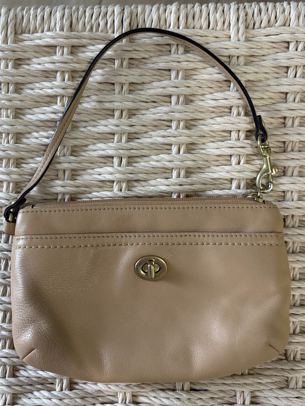 Coach Y2K Tan Leather Wristlet